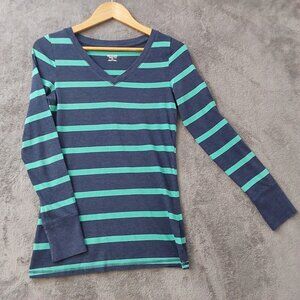 Mossimo Supply Co Striped V-Neck Long Sleeve Tee Navy Green Size M